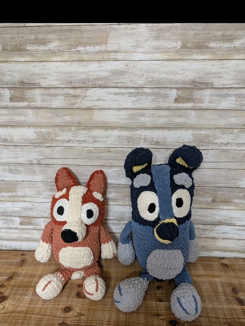 Handmade Plush Dog Duo - Rust & Blue Chenille Plushies